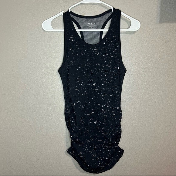 Athleta Speed light black speckled ruched athletic racerback tank top size XS - Picture 2 of 5
